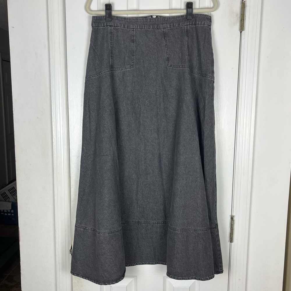 Charcoal Denim Maxi A-Line Flare Skirt by Shift XL Minimalist Bohemian Grunge